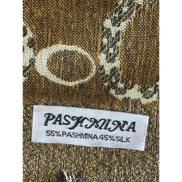 Reversible Pashmina Silk Blend Scarf Wrap Shawl Brown Beige Circle Print 74”x28 - Picture 5 of 6